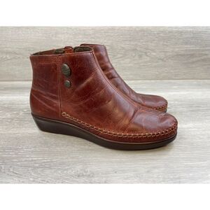 SAS Jade Women's Boot Ankle Side Zip Wedge Heel Leather 9 Brown Comfort Shoes